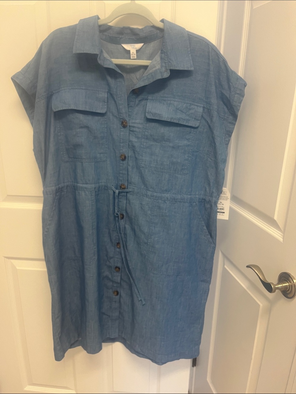 Time and Tru Blue Button-Front Drawstring Tunic